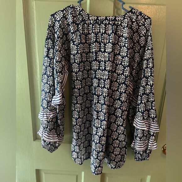 Madison Mathews OLIVE Shirt Palm fronds hand block small - Picture 8 of 10